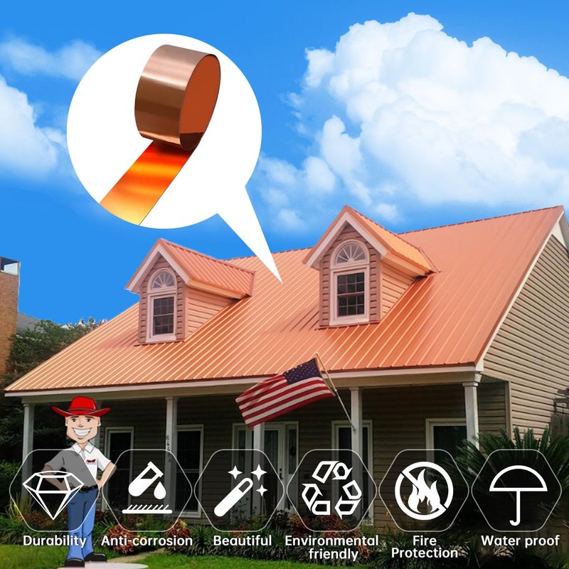Uxney Copper Sheet Roll, 1000x200x0.5mm Copper Flashing Roll, 25 Gauge Thick Pure Copper Plate & Strip for Roofing, DIY Projects, House Repair, Crafts and Metal Working - Image 4
